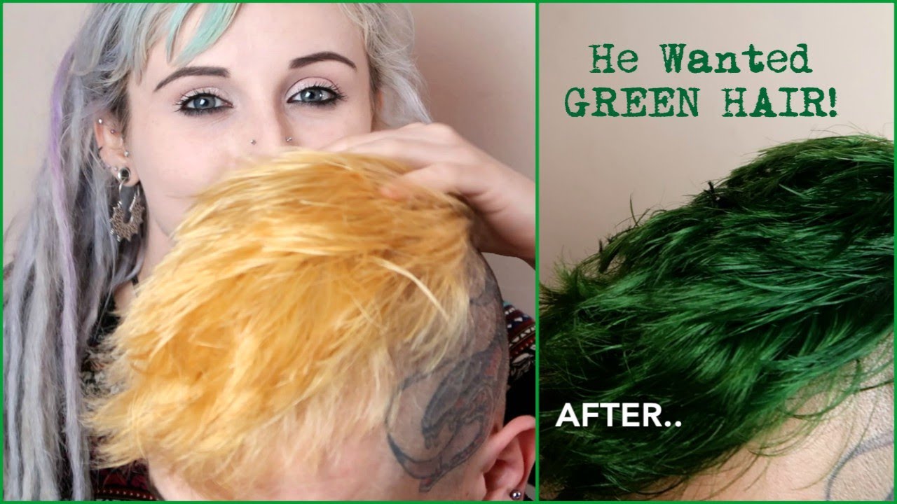 Dyeing My Boyfriends Hair GREEN - HAIR TRANSFORMATION