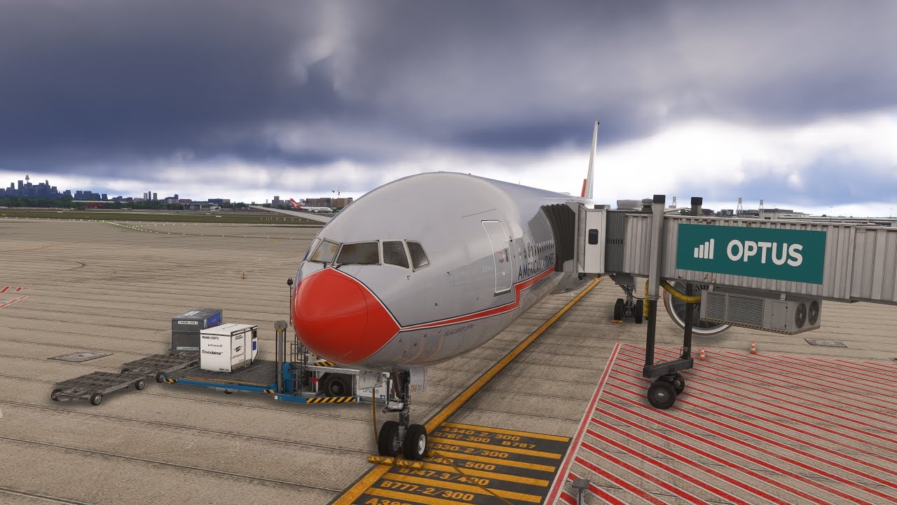 Flagship MSFS Wingview PMDG B777-300ER Take Off Los Angeles CA, USA KLAX 25R Gate 155