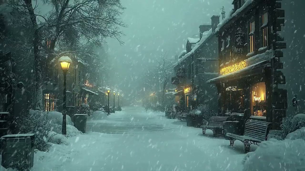 Snow Falling Across Empty Roads in a Calm and Endless Winter Scene
