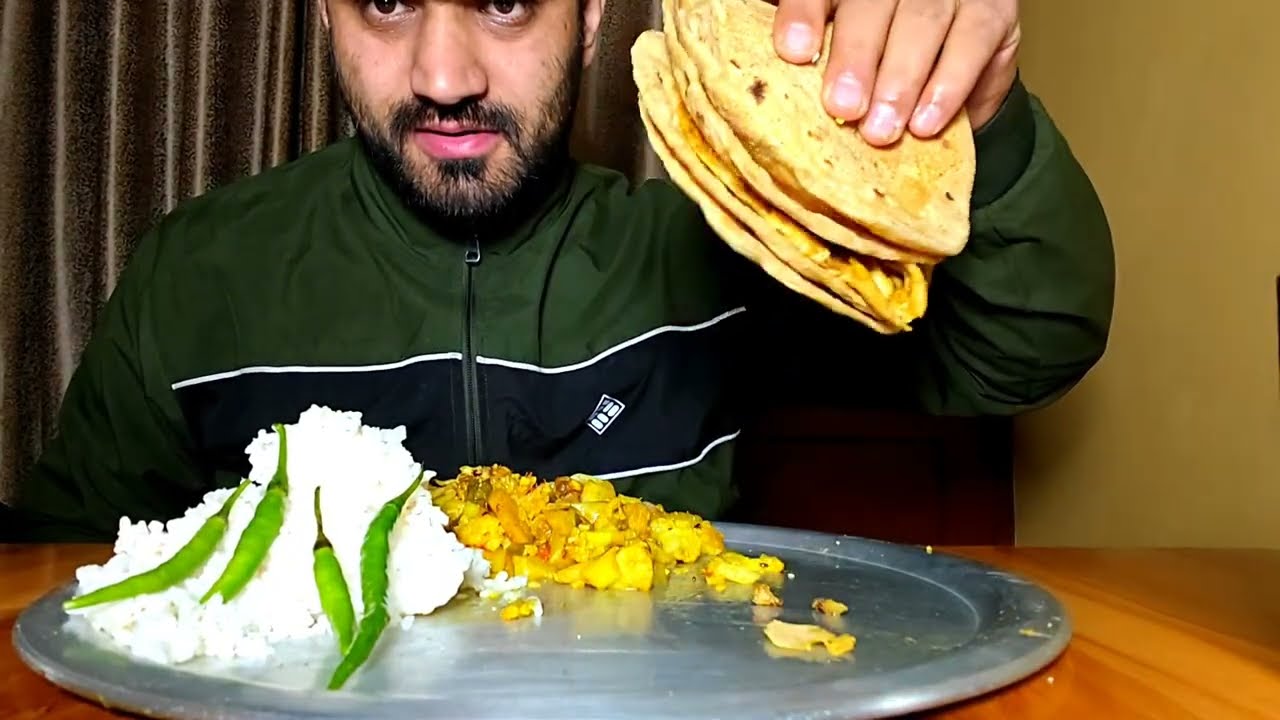 MIX VEG, ROTI & RICE MUKBANG WITH GREEN CHILLI 🌶️ | #hungryankit #mukbang #asmr #asmrsounds 