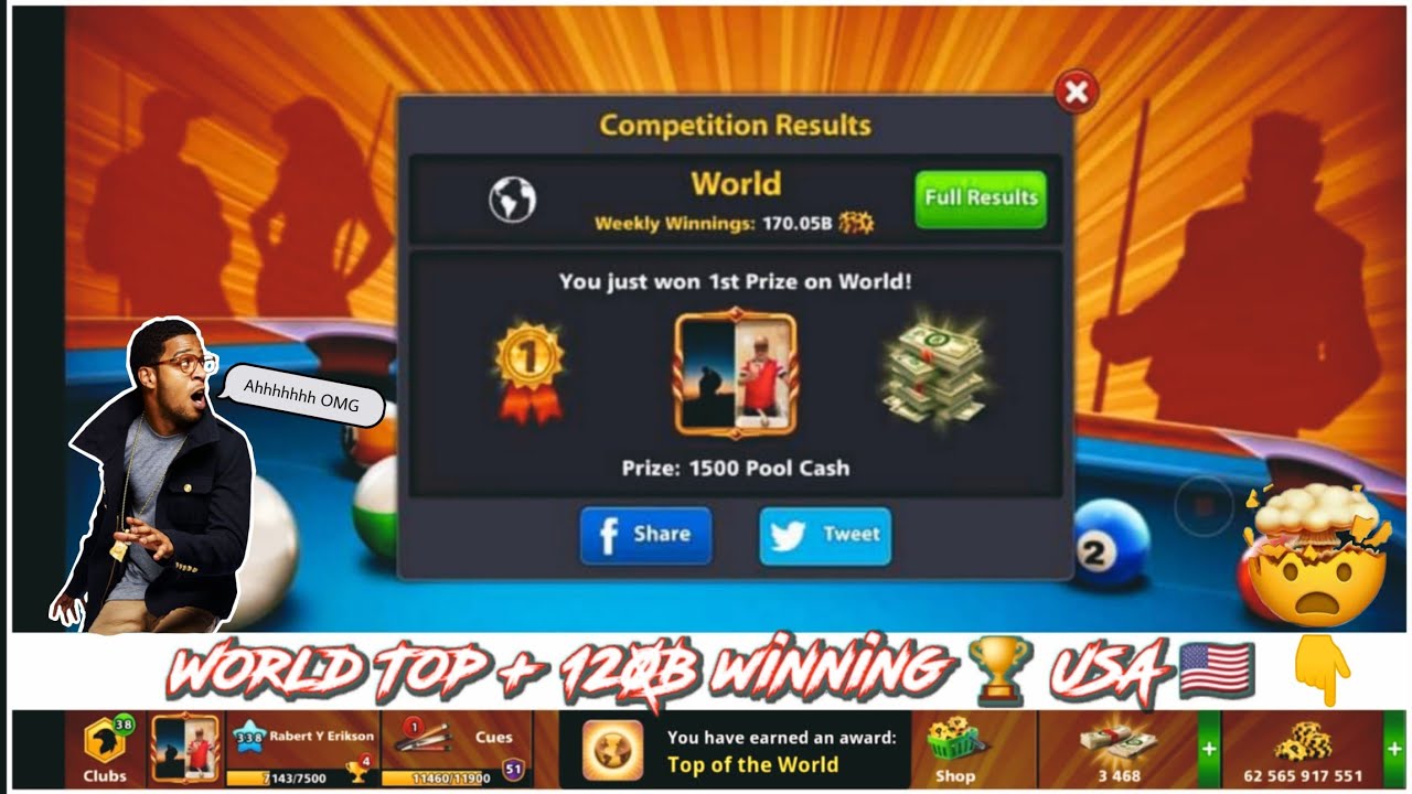 8 Ball Pool | World Top + 120B Winning 🏆 USA 🇺🇸 Country #giveway