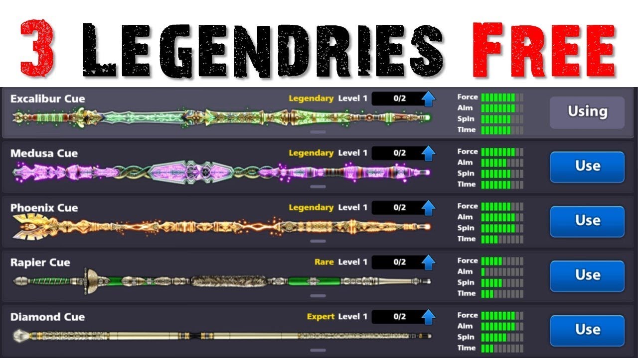 3 Legendary Cues + Advance + Rare Cue Account Free