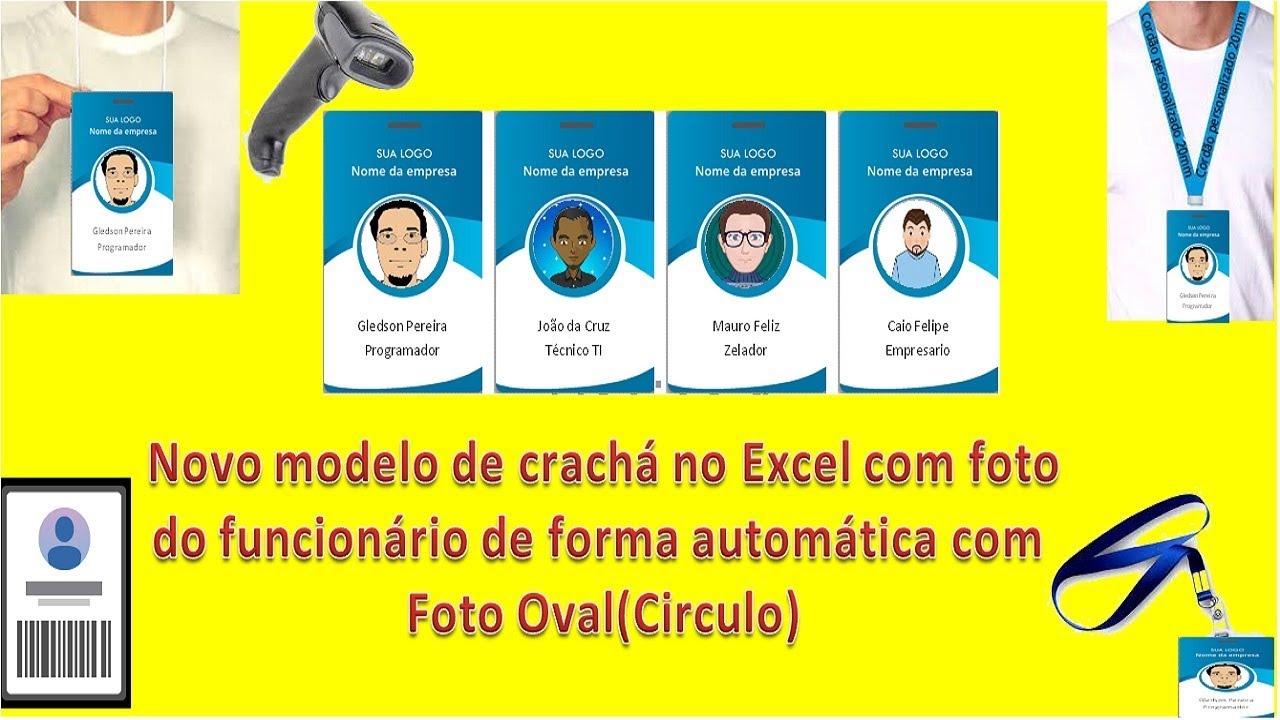 Novo modelo de crachá no Excel com foto do funcionário de forma automática com  Foto Oval(Circulo)