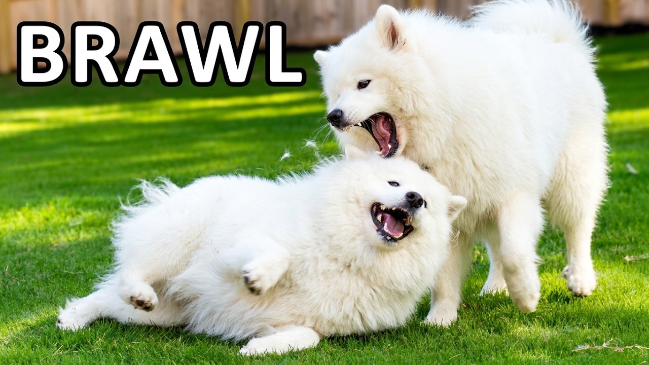 Samoyed Showdown: The Daily Backyard Brawl