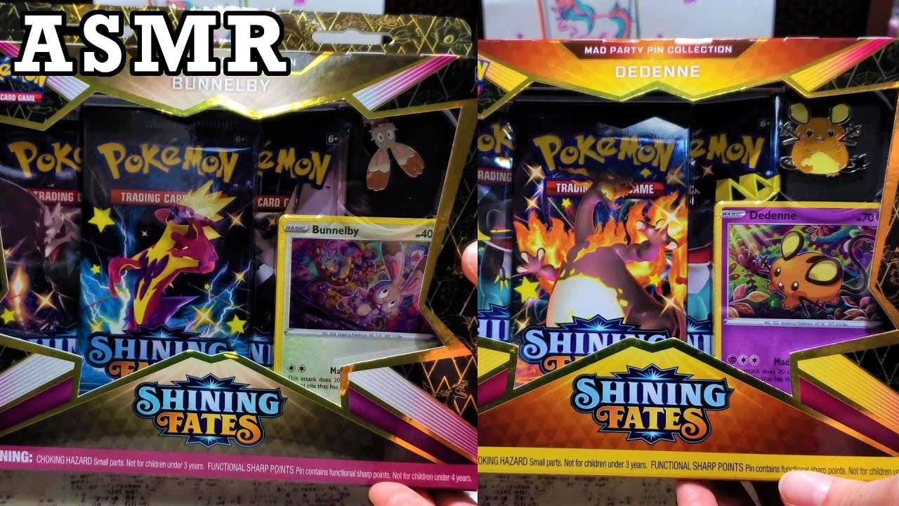 Opening Pokemon Shining Fates Mad Party Pin Box | Bunnelby & Dedenne | ASMR Pokemon Cards and Chill