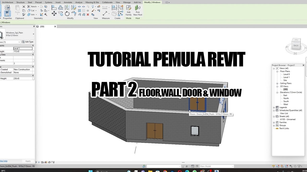 TUTORIAL PEMULA REVIT PART 2, floor, wall, door & window