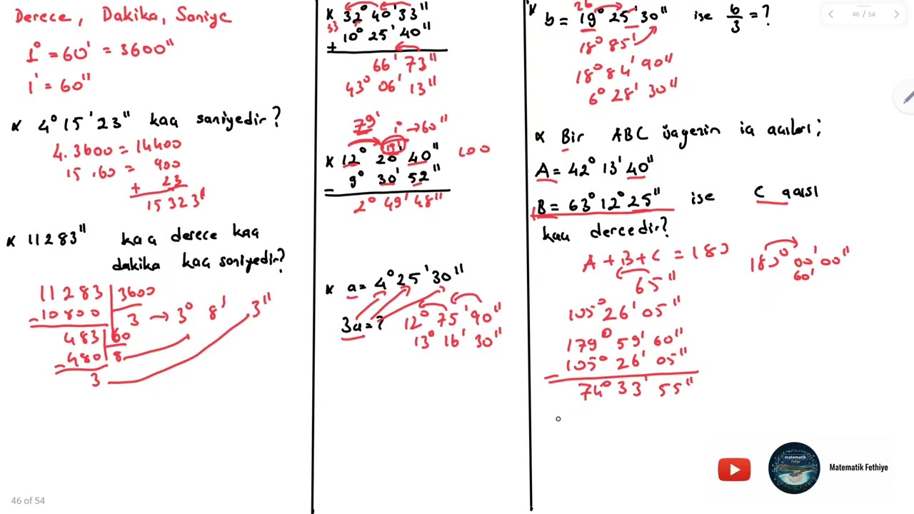 Trigonometri (Esas Ölçü, Derece, Dakika, Saniye ve Açı Dönüşümleri)
