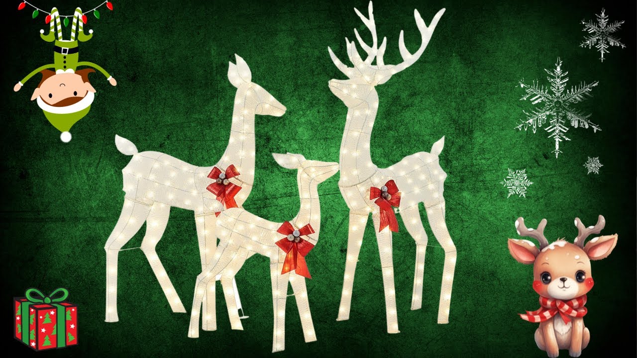 Yaheetech 3-Piece Lighted Christmas Reindeer Family, Pre-Lit Outdoor Christmas Deer Set Decoration