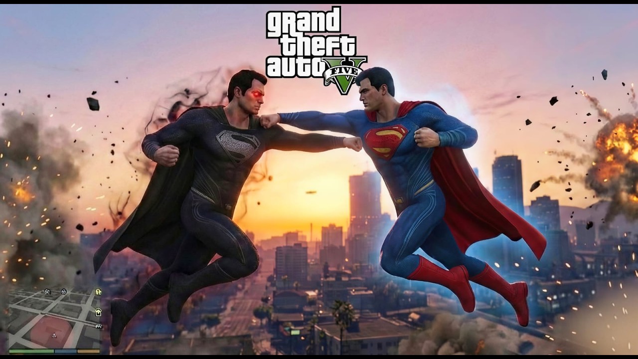 Black suit superman vs Superman ultimate power battle in gta v #gta