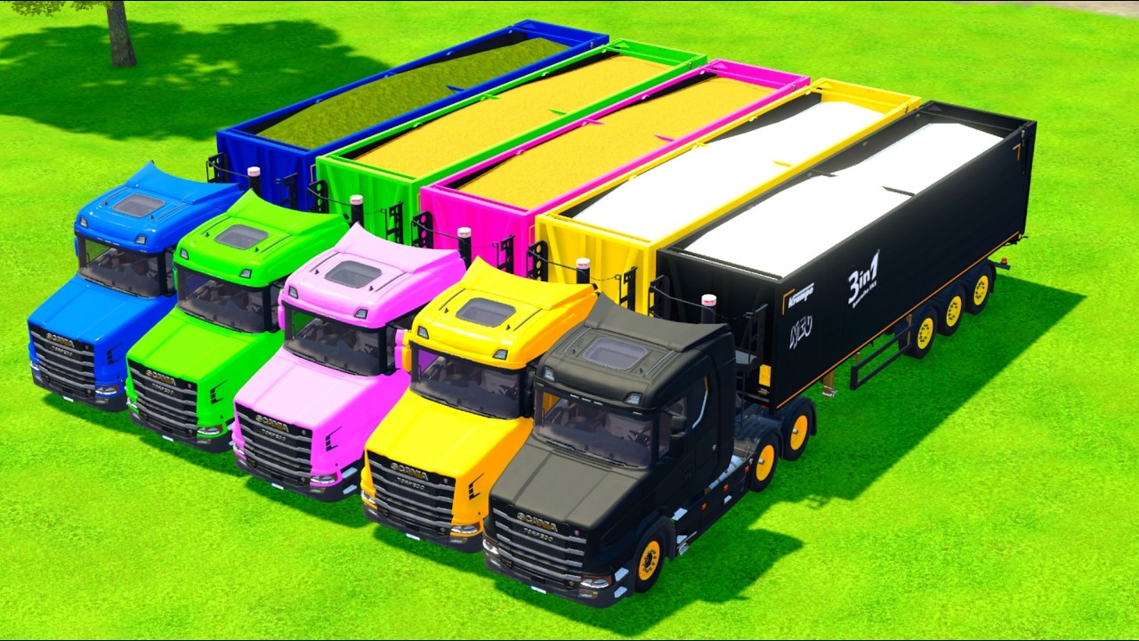 TRANSPORTING COLORFUL RAINBOW TRAILER TRUCKS - ANIMAL FEED - Farming Simulator 22 #21