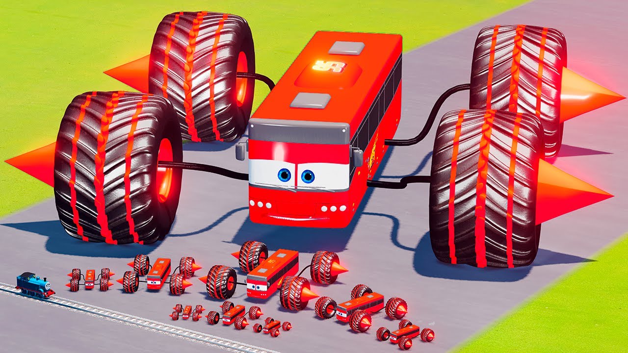 Big & Small Spider Long Bus Spiked Thorns McQueen Monster Truck vs Thomas Train BeamNG.drive