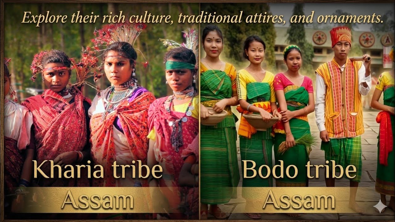 Traditional attires of Bodo tribe and Kharia tribe of Assam.