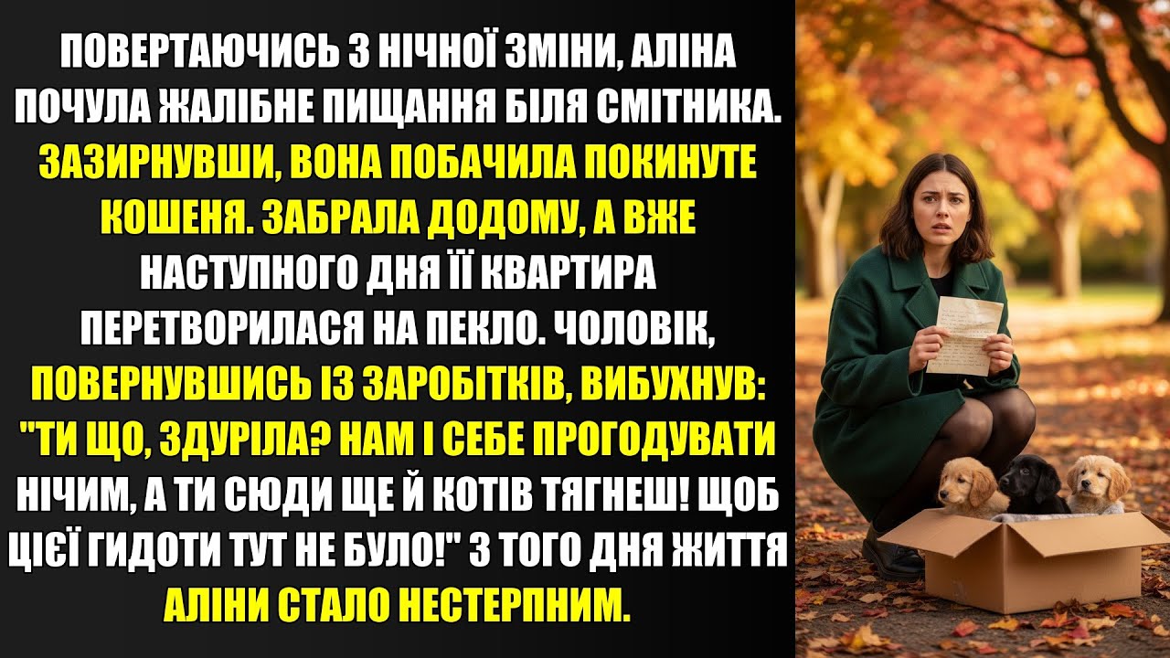 Повертаючись з нічної зміни, Аліна почула жалібне пищання біля смітника. Зазирнувши, вона