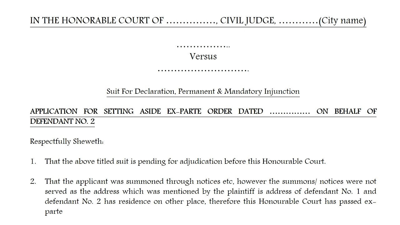 Application for setting aside exparte order# Legal writing# Legal Drafting# Sample Legal Drafts