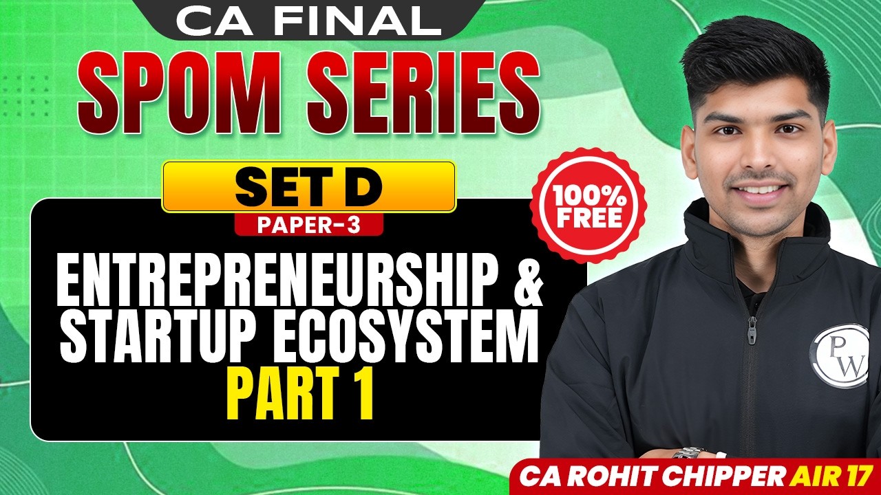 CA Final SPOM SET D: Entrepreneurship & Start-up Ecosystem - Part 1 | Concepts & MCQ | CA Rohit