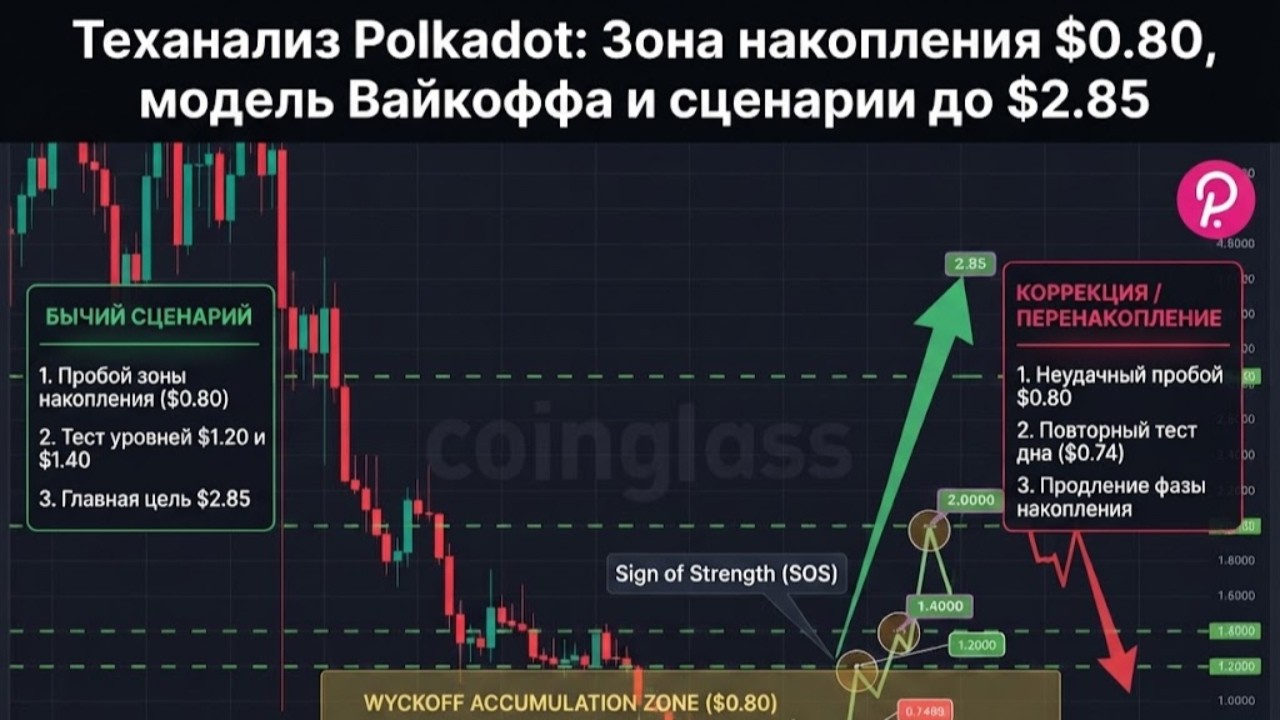 Теханализ Polkadot: Зона накопления $0.80, модель Вайкоффа и сценарии до $2.85