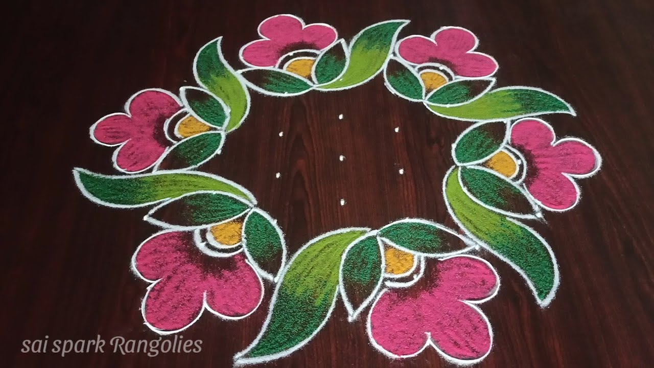 flower rangoli (7*4) dots | poo kolam | easy rangoli | latest flower rangoli @saisparkrangolies
