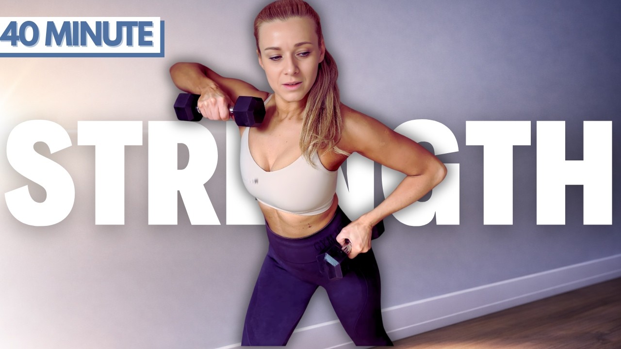 40 Min Full Body Strength Workout with Weights | No Jumping No Repeat