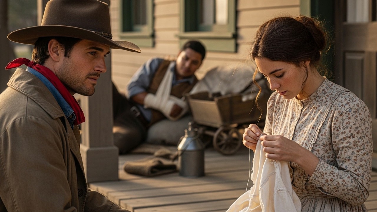The Cowboy Found Her Mending A Stranger's Torn Shirt, He Knew Then Her Heart Was Big Enough To Share