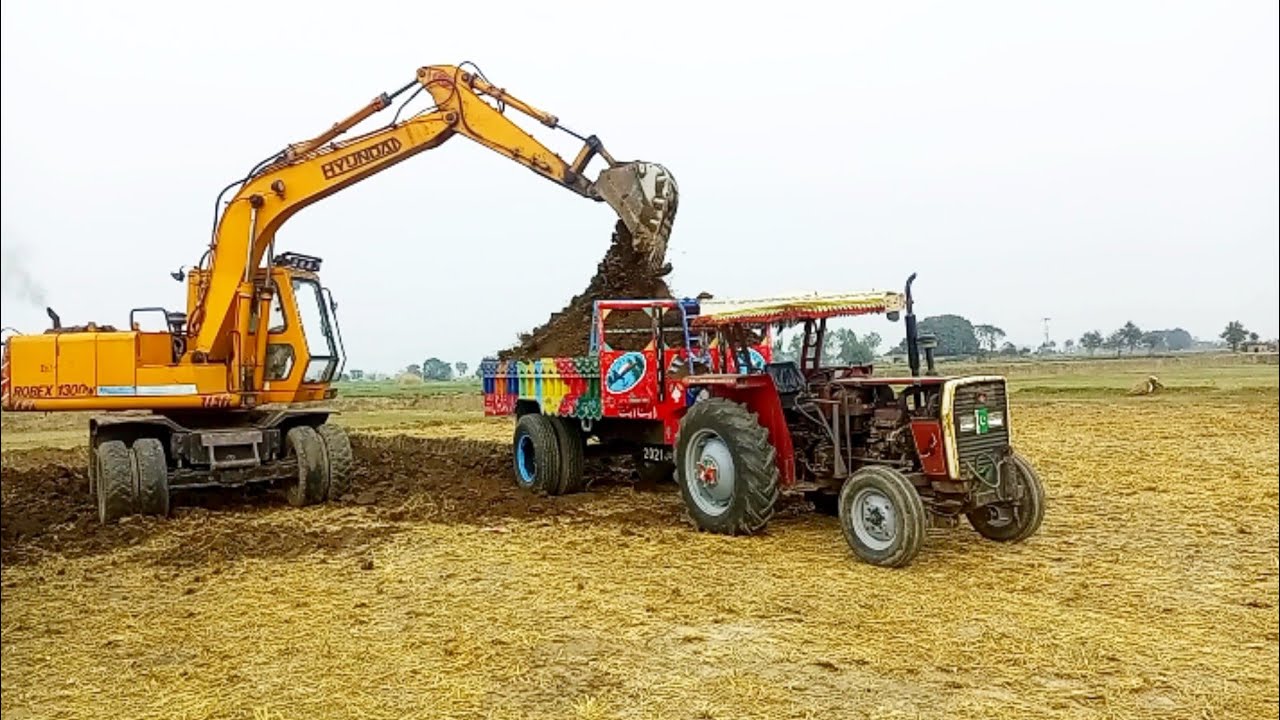 JCB Hyundai Loading Mud inTractor with Trolley 🛒|mega JCB Loading Mud inTractor with Trolley