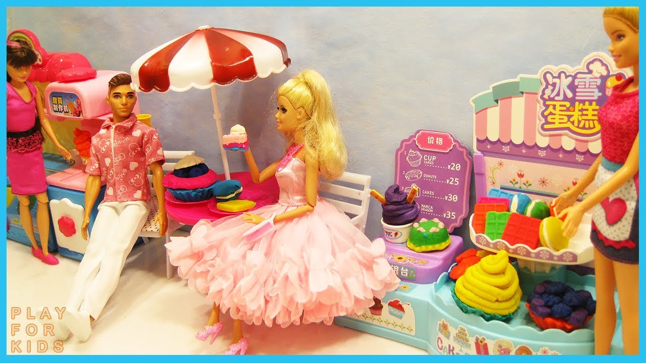 Play with Barbie & Dolls - Ice Cream Shop and cupcake cafe set for Kids