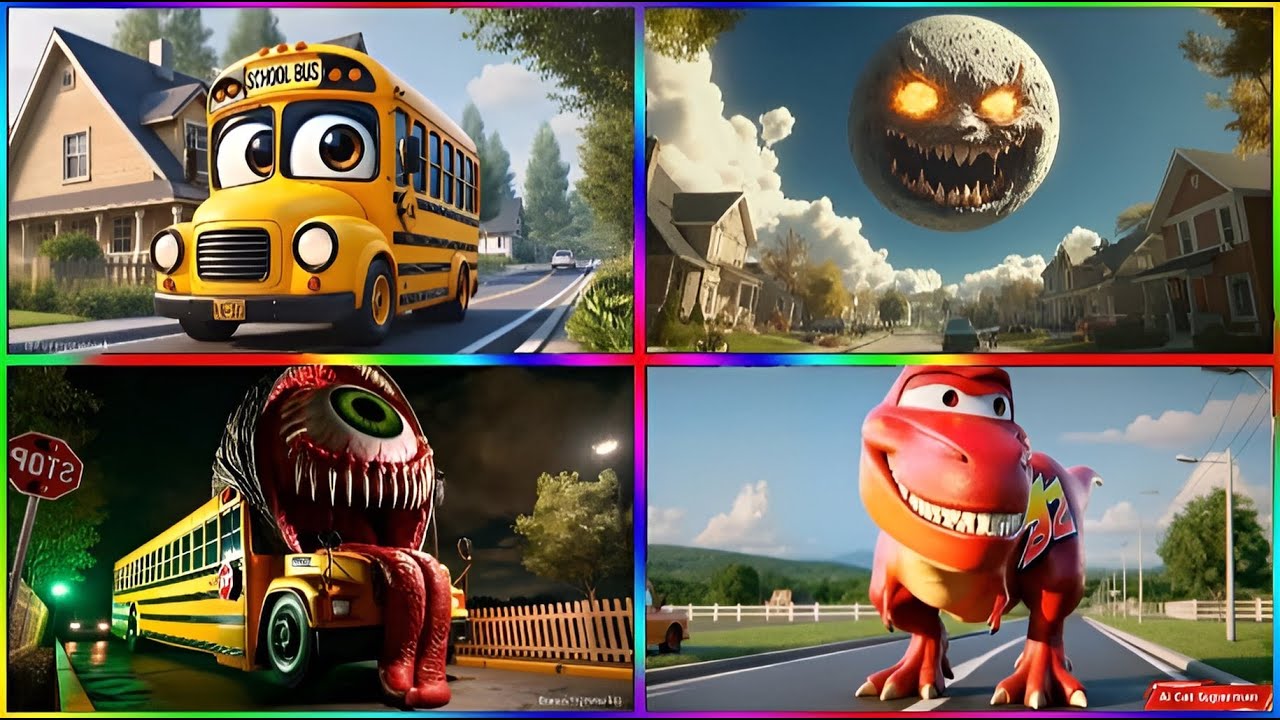 😱🤯 School bus 🆚 Lunar Moon 🆚 School bus 🆚 MC Queen dinosaur 🎶 Tiles hop 🥶