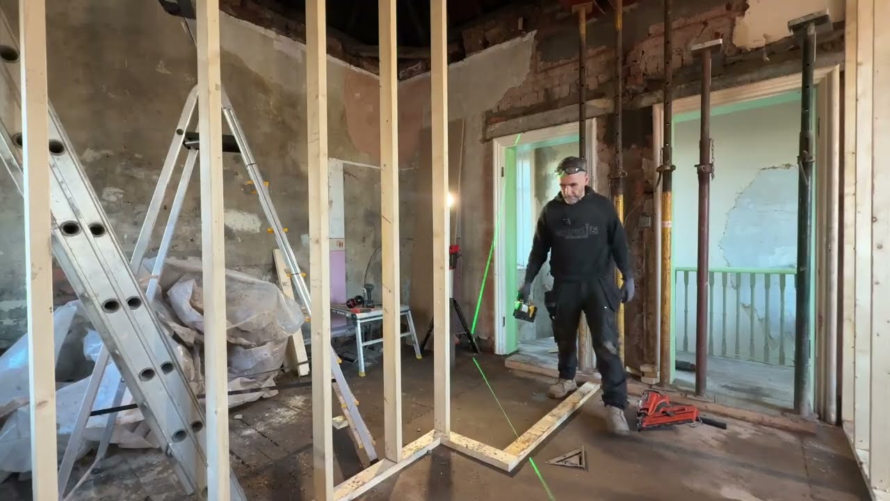 How to build stud walls and build a ceiling, creating 3 separate rooms.