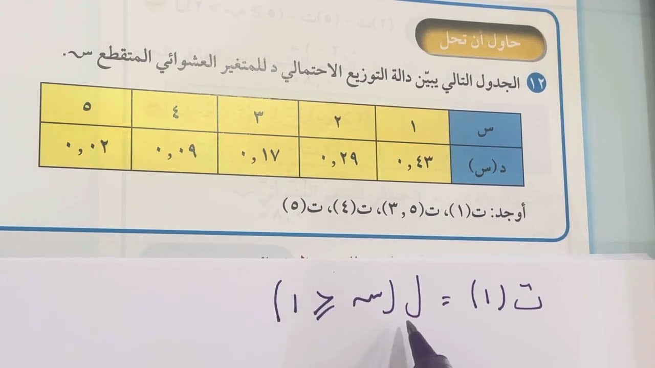 بند(٤-١أ)ج٢ التوقع والتباين لمتغير عشوائي متقطع إحصاءً ثاني عشر أدبي الفصل الثاني
