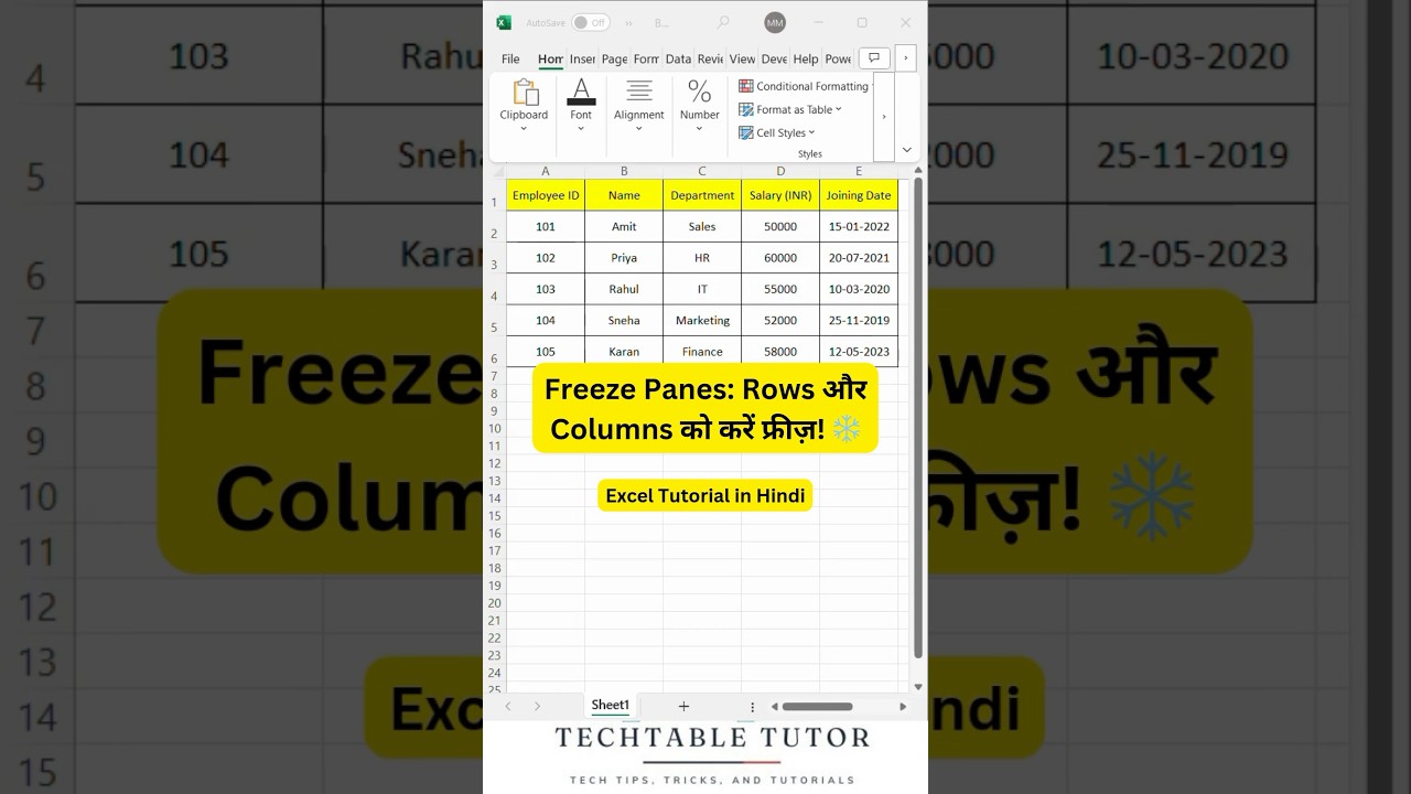 Excel Tricks: Freeze Panes in Excel in Hindi #excel #excelshorts #exceltricks