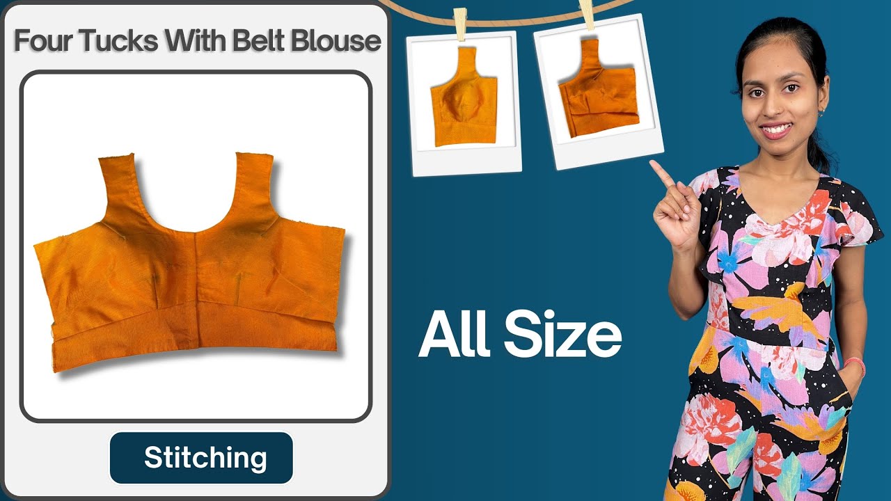 4 Tucks Belt Blouse Cutting and Stitching/ How to Make 4 Dart Belt Blouse sewing Tutorial #blouse
