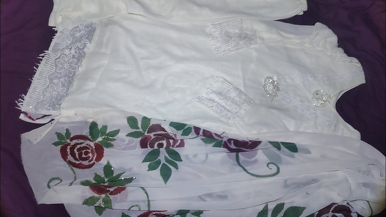 Eid outfit hand painted dupatta design 