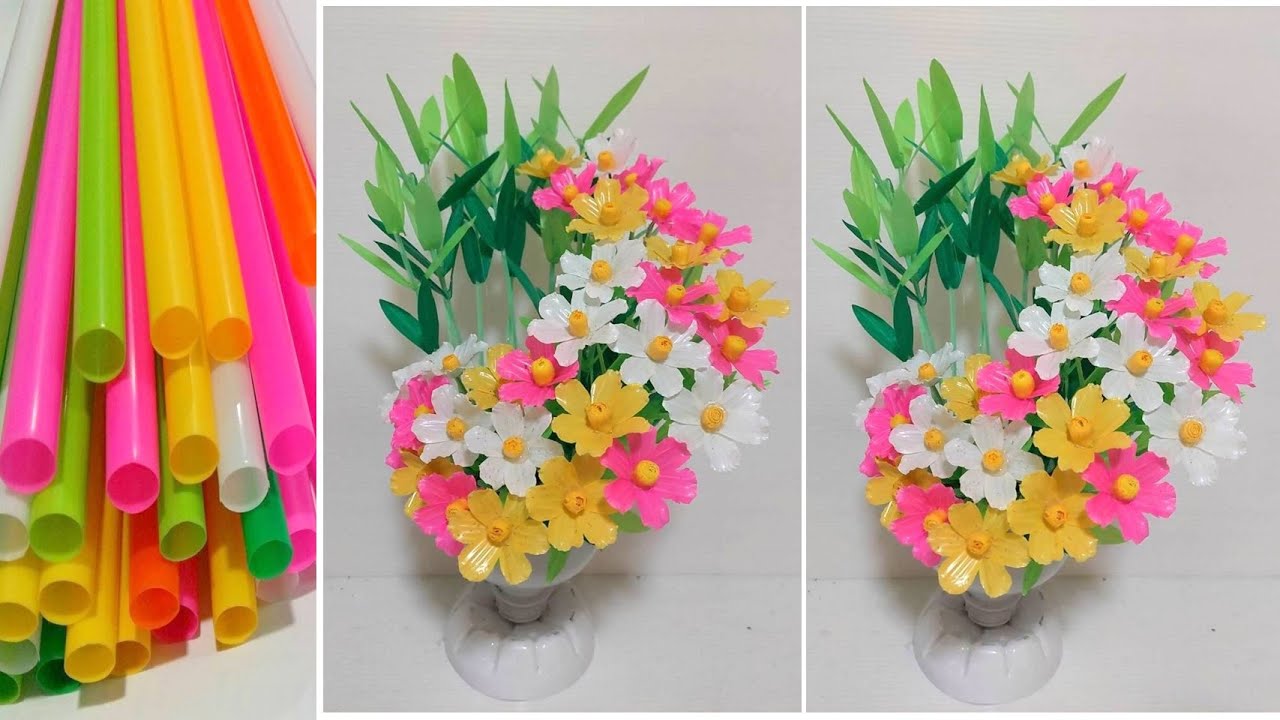 ดอกไม้จากหลอด ดอกไม้ในแจกันสวยๆ by มายมิ้นท์ Beautiful flowers from straws in a vase.