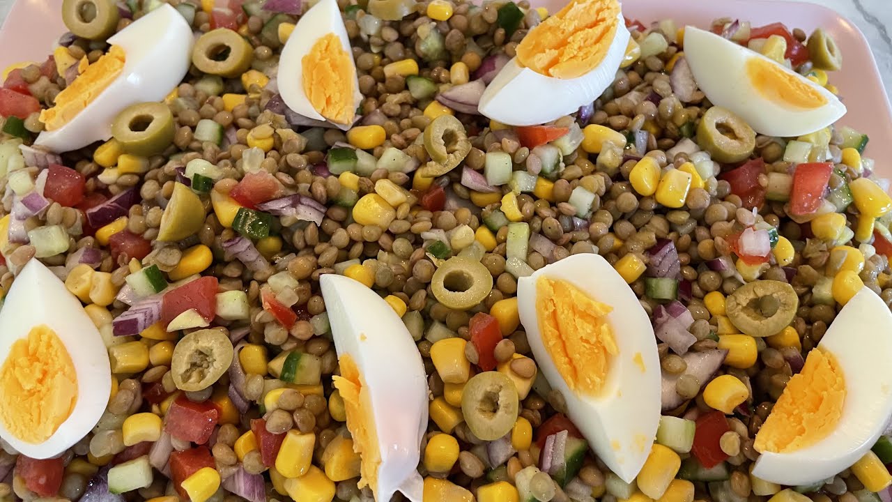 المطبخ التونسي : سلاطة عدس تونسية من أروع و أبن ما تجربو salade de lentilles 🥗