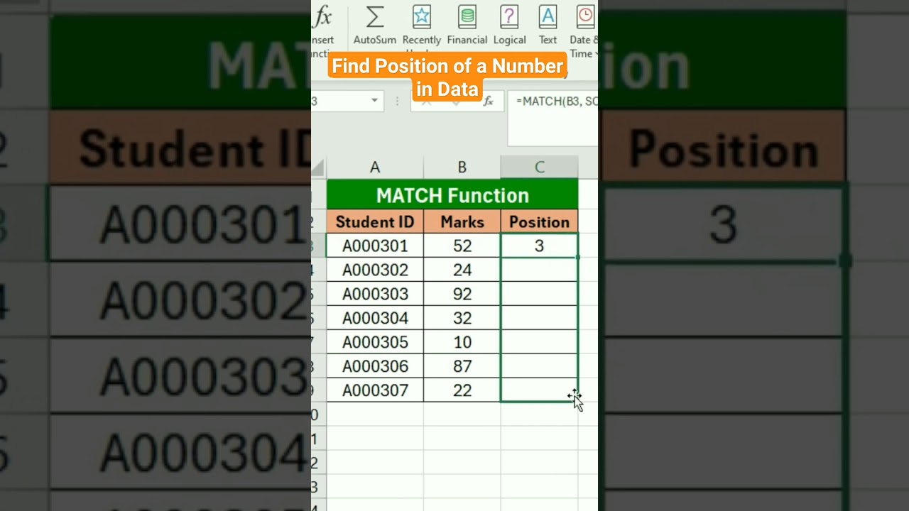 Find the position of a value in a data range #excel #smartphone #tutorial #dataanalysis #howto #math