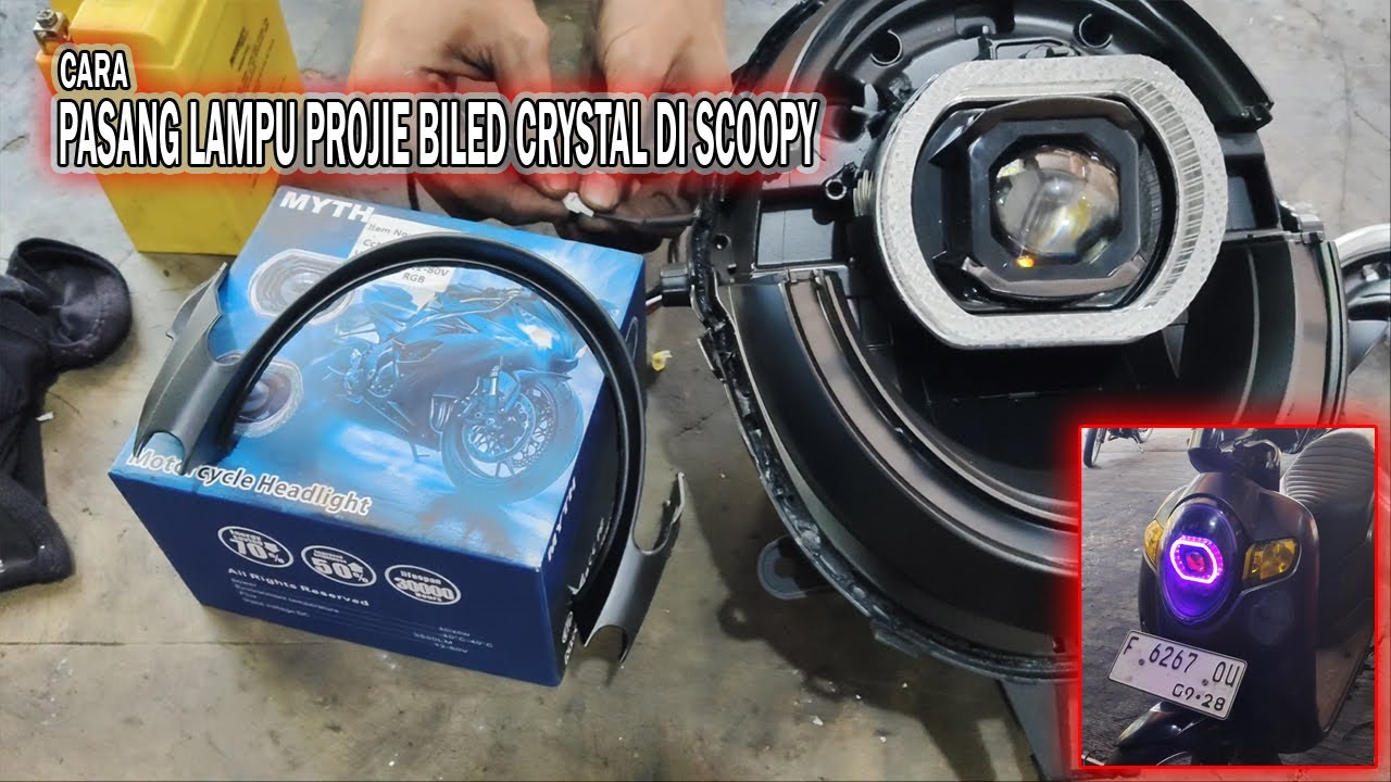Cara pasang lampu projie biled crystal di motor scoopy esp !!