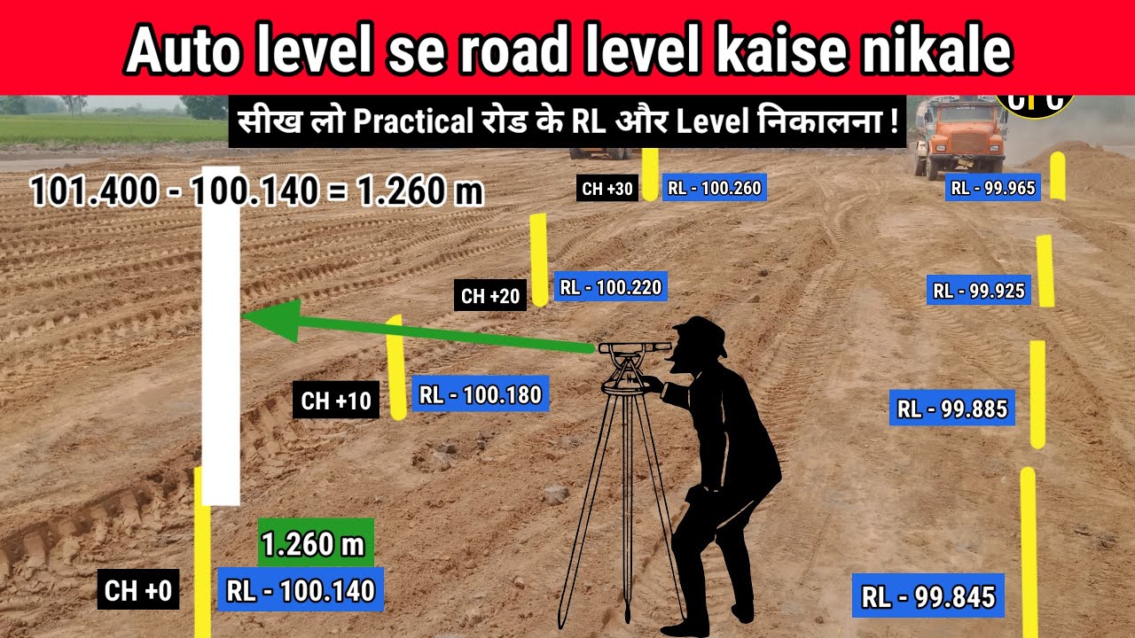 auto level se road level kaise nikale | auto level survey in road | @civilfieldengineer