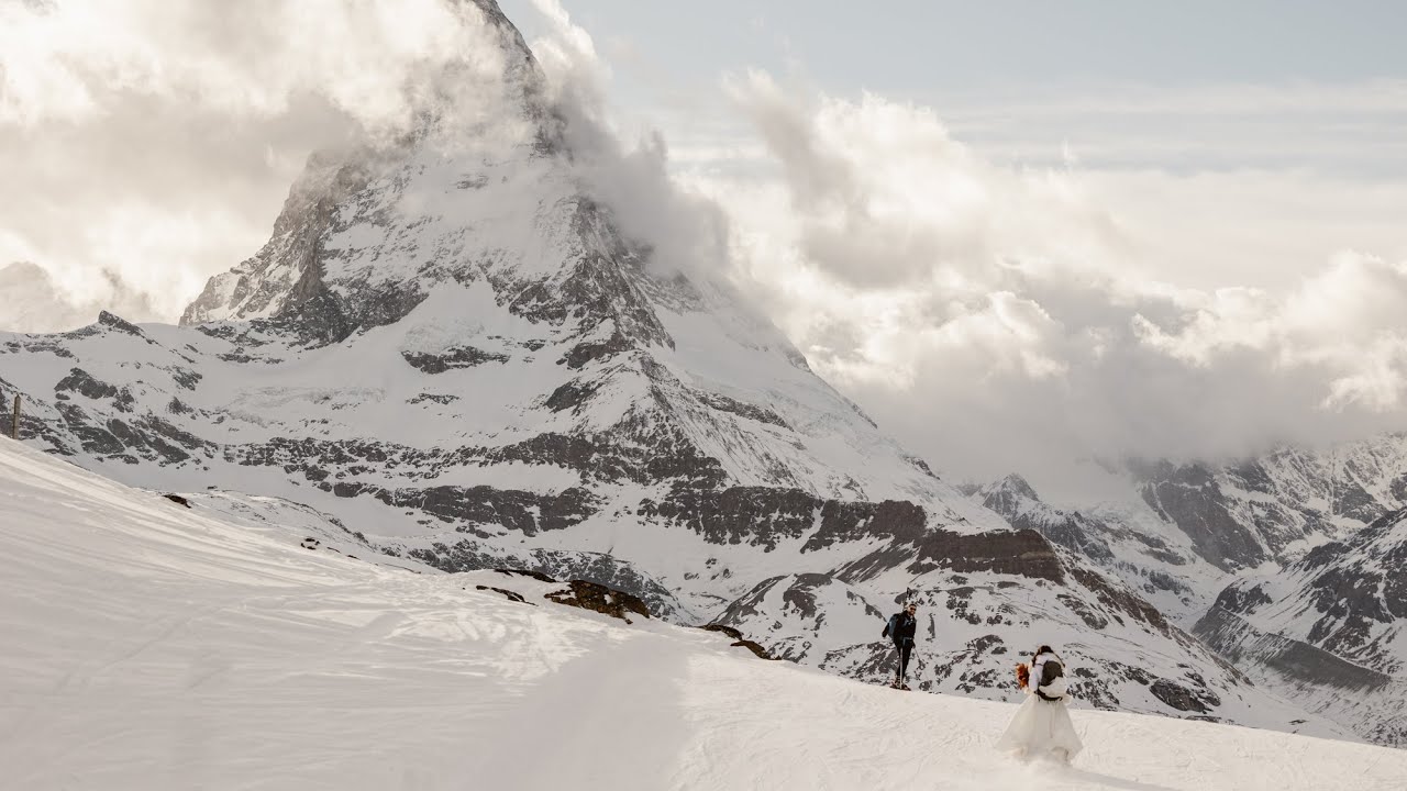 Zermatt ski elopement with night snowshoeing and staying over night in the Ice hotel.