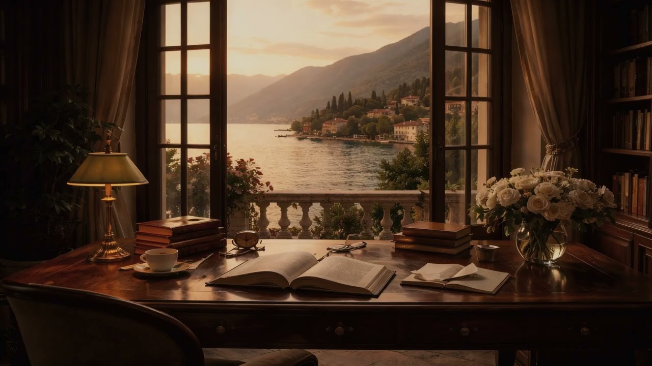 Lake Como Study Ambience – Calm Dark Academia Focus