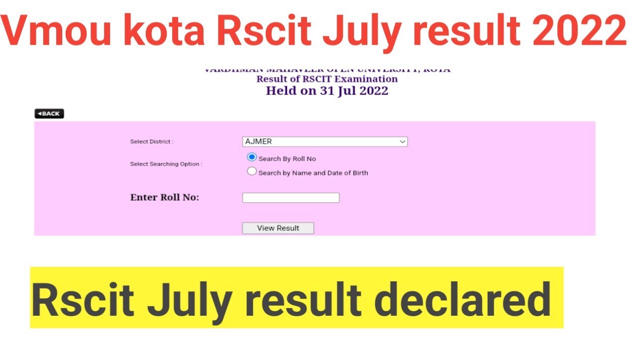 Vmou kota Rscit 31 July 2022 result declared