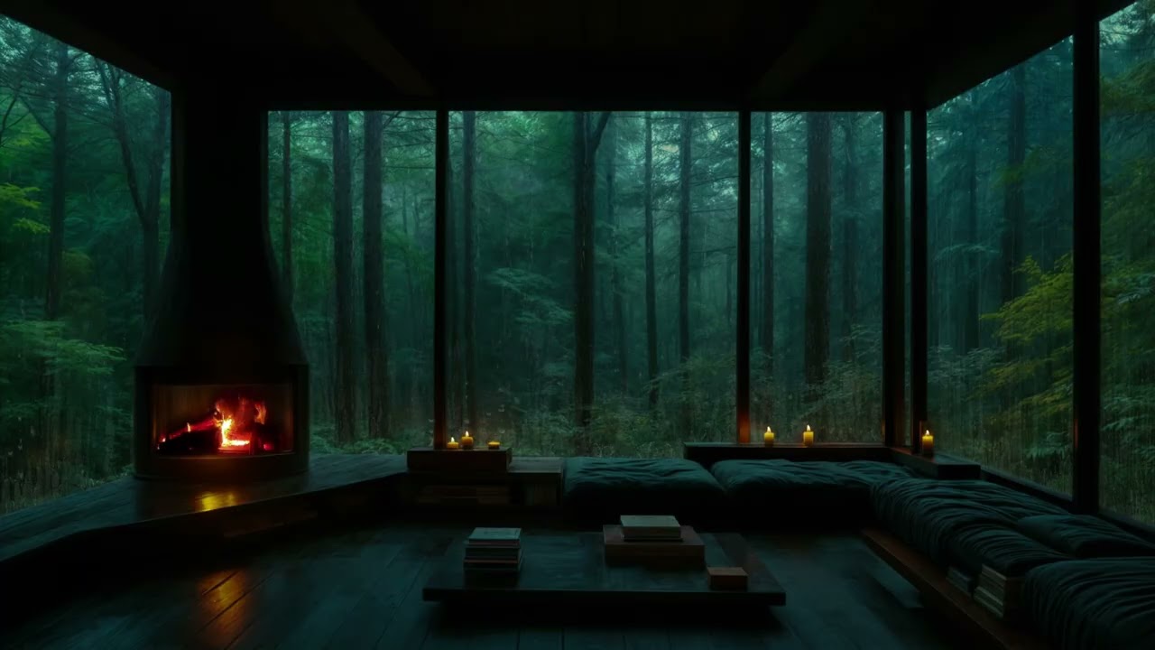 Fall Into Sleep Instantly (NO ADS) 🌧️🔥 Rainy Forest Retreat & Cozy Fire | Eliminate Stress & Anxiety