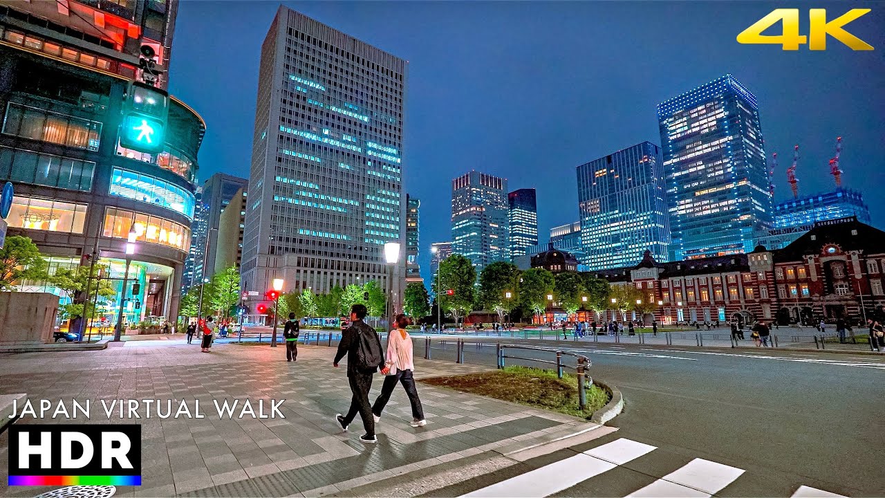 Tokyo Shiodome, Ginza Night Walk to Tokyo Station &bull; 4K HDR