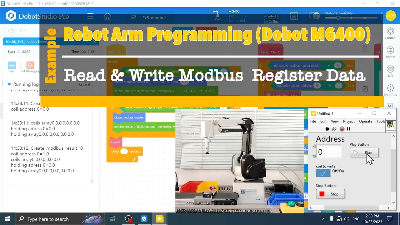 Robot Arm Programming (Dobot MG400) Ep4 Read & Write Modbus Register Data