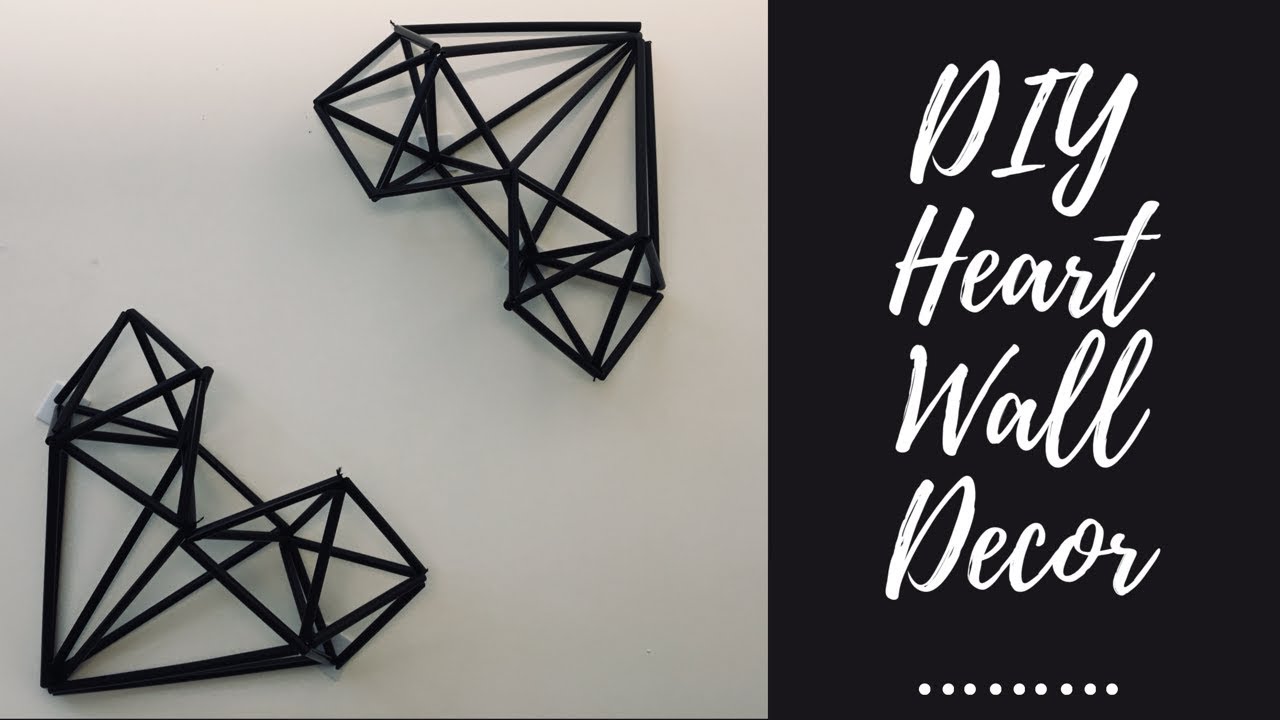 DIY geometric heart wall decor - drinking straw craft