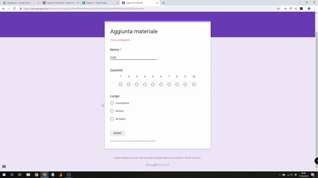 Creare un registro di magazzino con Google Drive