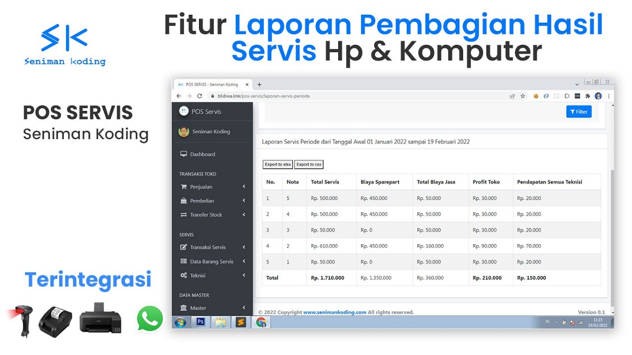 Fitur Laporan Pembagian Hasil Servis Hp & Komputer - POS SERVIS Seniman Koding