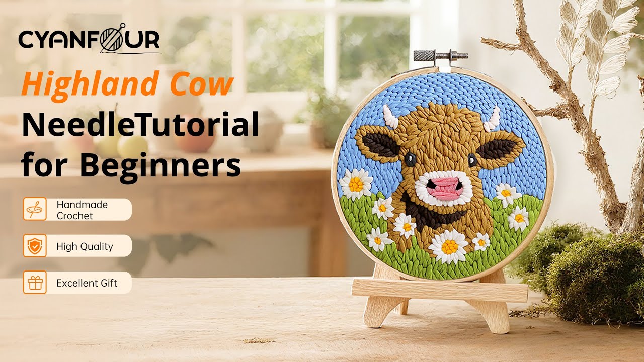 CYANFOUR Cute Highland Cow Punch Needle Kits for Beginner