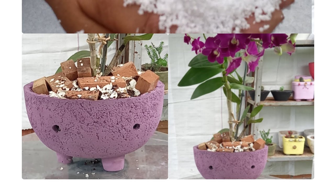 como fazer vasos de cimento e isopor para orquídeas bem fácil