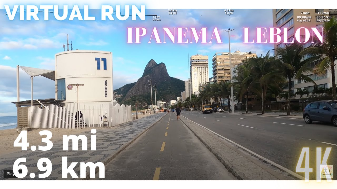 RUN 4.3mi (6.9km) with me and Claudio in Ipanema | Treadmill Virtual RUN in 4K | Music included