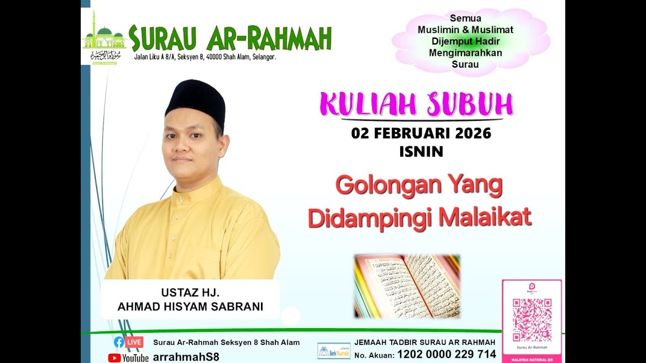 LiVe @arrahmahs8 | KULIAH SUBUH | UST HJ AHMAD HISYAM SABRANI | 2 FEBUARY 2026 | ISNIN | 14 SYA'BAN