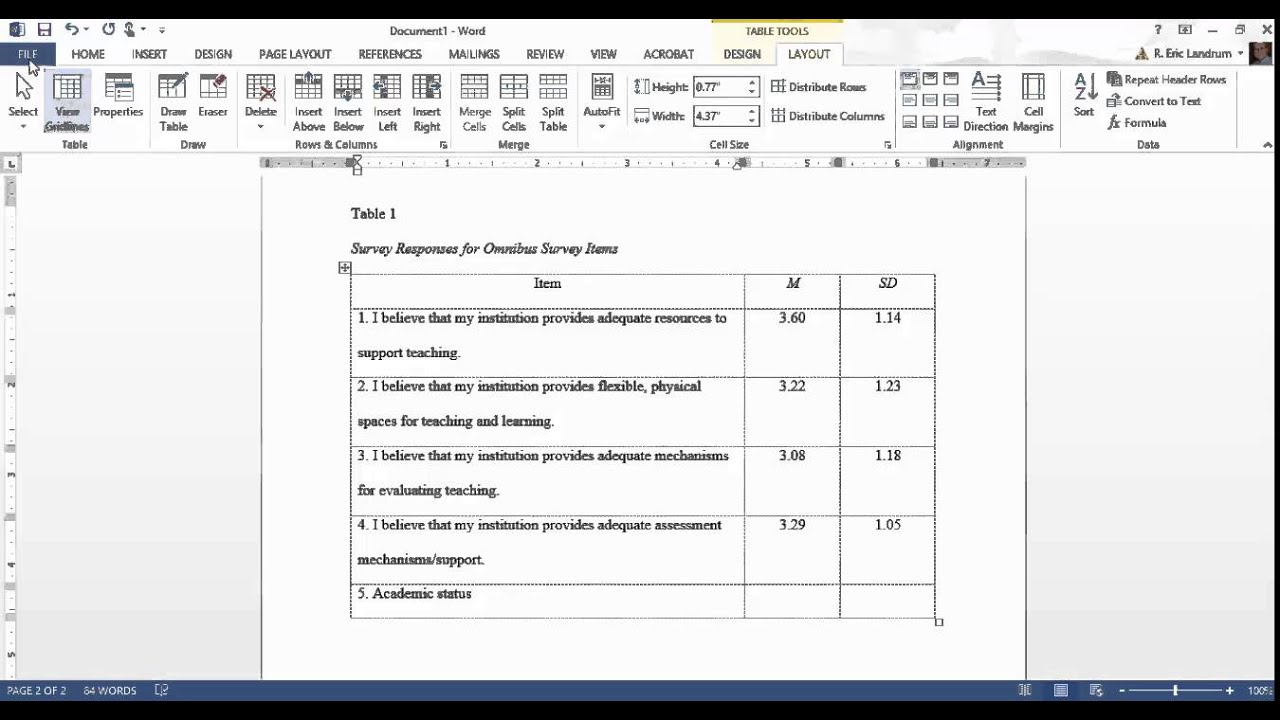 APA Format for Microsoft Word: Tables